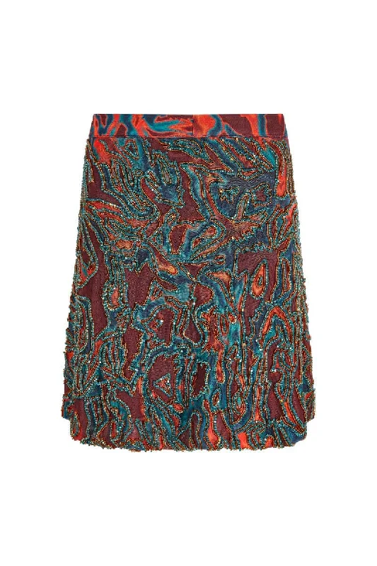 ZUSI KARA BLUE AND ORANGE MINI SKIRT silk skirt luxurious