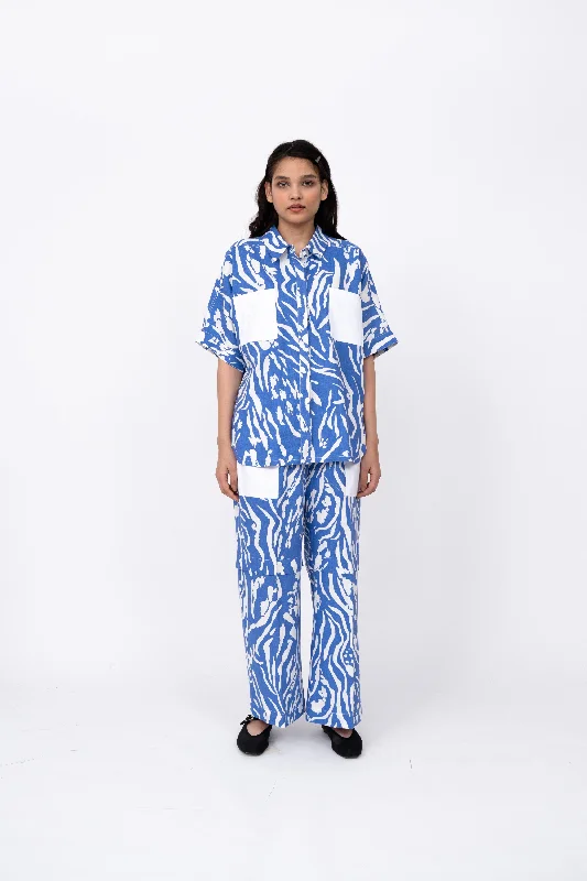 Blue Wave Pleated Day Pant Elegant High-Waist Pants