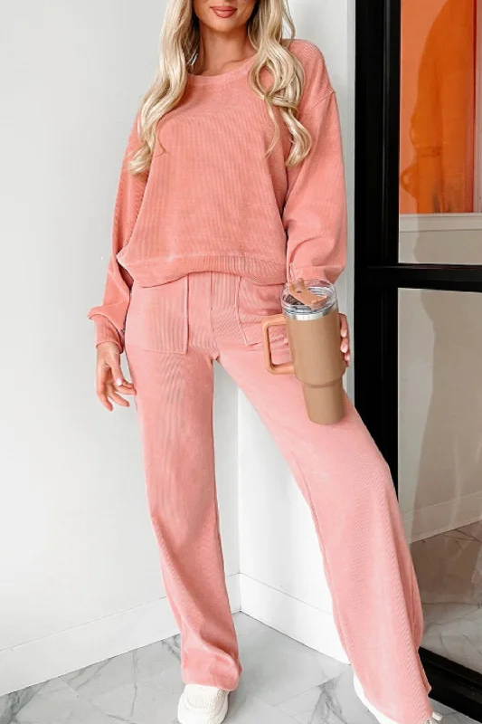 Hazel Blues® |  Round Neck Long Sleeve Top and Pants Set Chic Slim Fit Pants