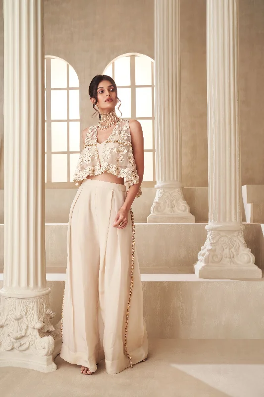 Off White Embroidered jacket paired With Pants Casual Lounge Pants