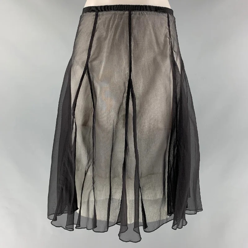 SPORTMAX Size 4 Black White Silk / Cotton See Through Skirt linen skirt breathable
