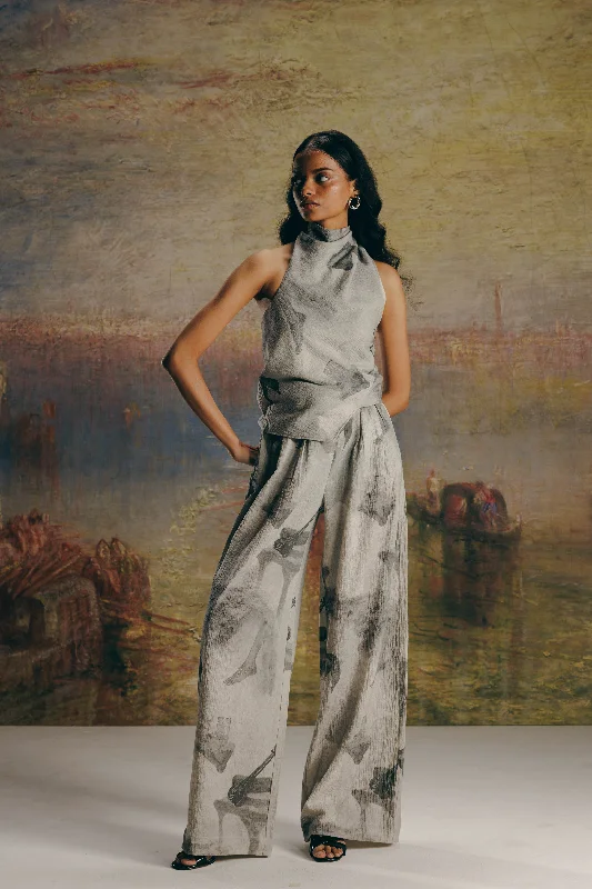 Surrealist Crepe Draped Top & Bollywood Pants Classic Bootcut Trousers