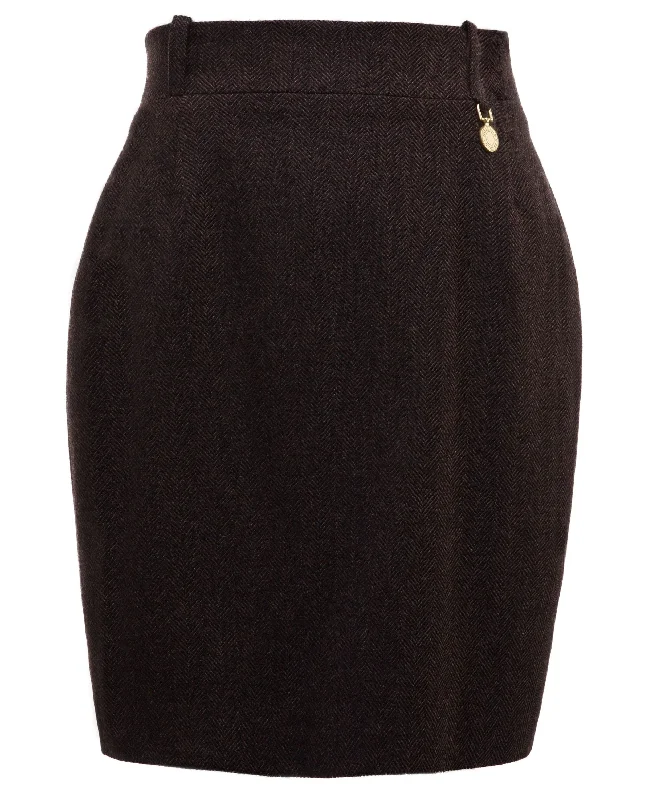 Regency Skirt - Chocolate Herringbone floral skirt print