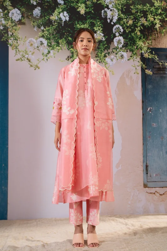 Pink Kurta and Pant Set Trendy Printed Pants