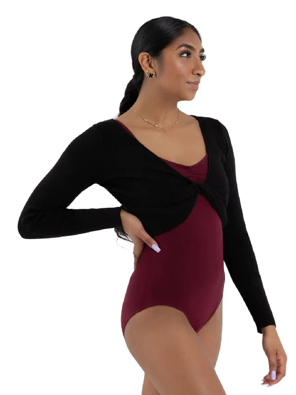 Shrug with Faux Knot Sweater Toggled Drawstring Belted
