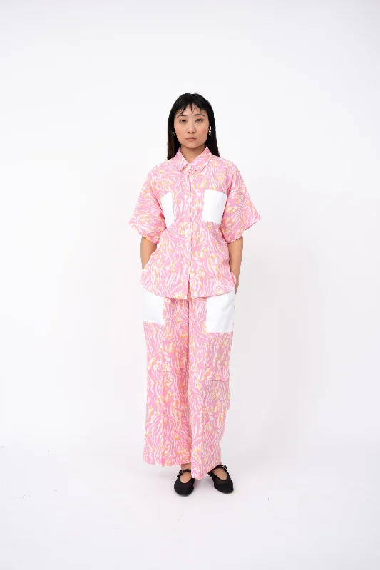 Pink Wave Pleated Day Pant Comfortable Denim Leggings
