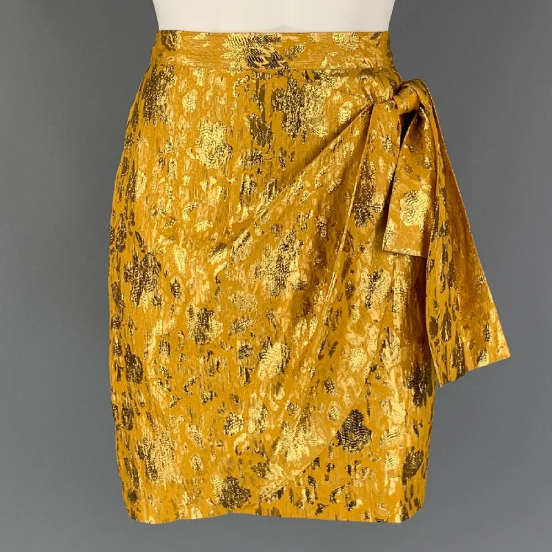 3.1 PHILLIP LIM Size 4 Gold Metallic Lurex / Silk Mini Skirt spandex blend skirt