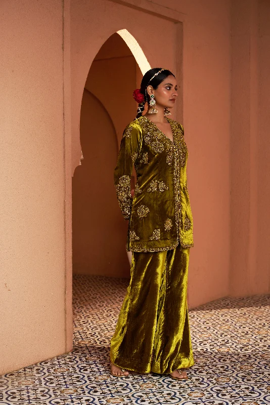 Velvet Embroidered Top And Pants Trendy Work Pants