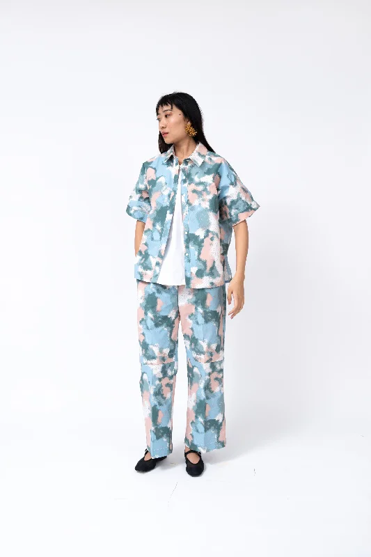 Spray Print Pleated Day Pant Formal Stretch Pants