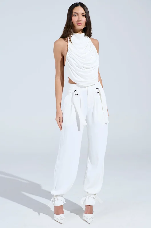 ZOE BUCKLE WAIST WIDE LEG PANTS Fashionable Jogger Pants