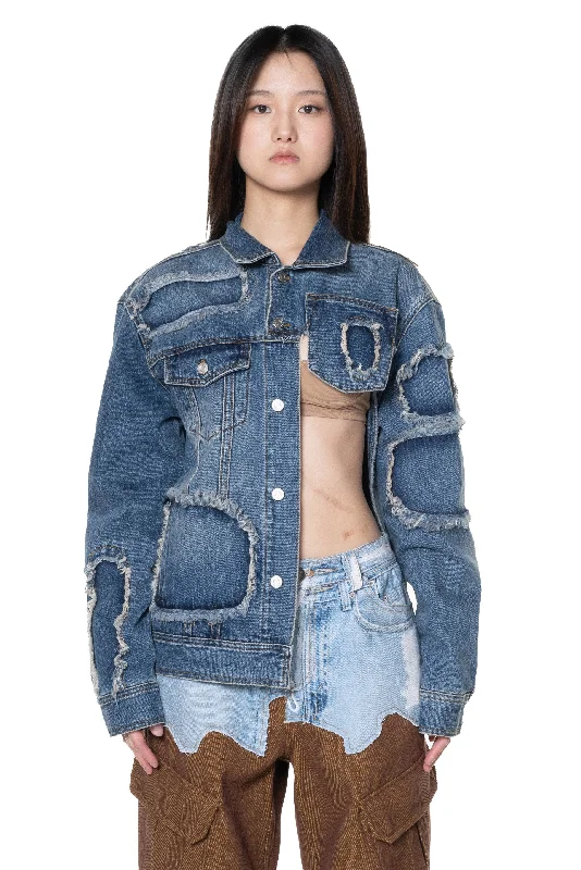 Daniel Half Cut-Out Denim Jacket Nylon Fabric Polyester Fabric Spandex Fabric
