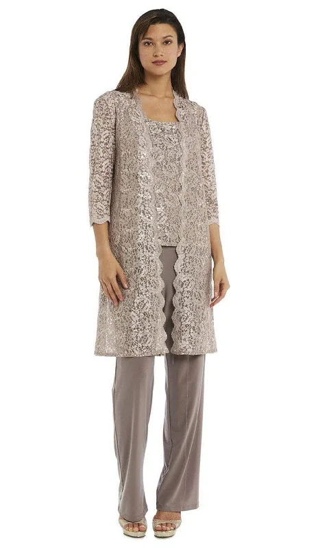 R&M Richards - 1993PSC Lace Quarter Sleeves Jacket Pantsuit Trendy Wide-Leg Pants