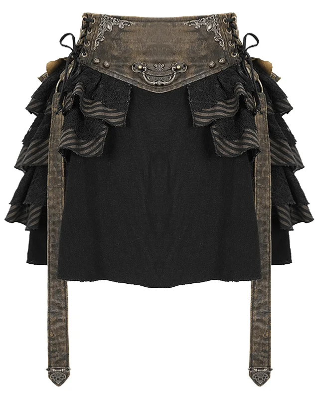 Devil Fashion Philodendron Steampunk Mini Skirt - Black & Brown corduroy skirt durable