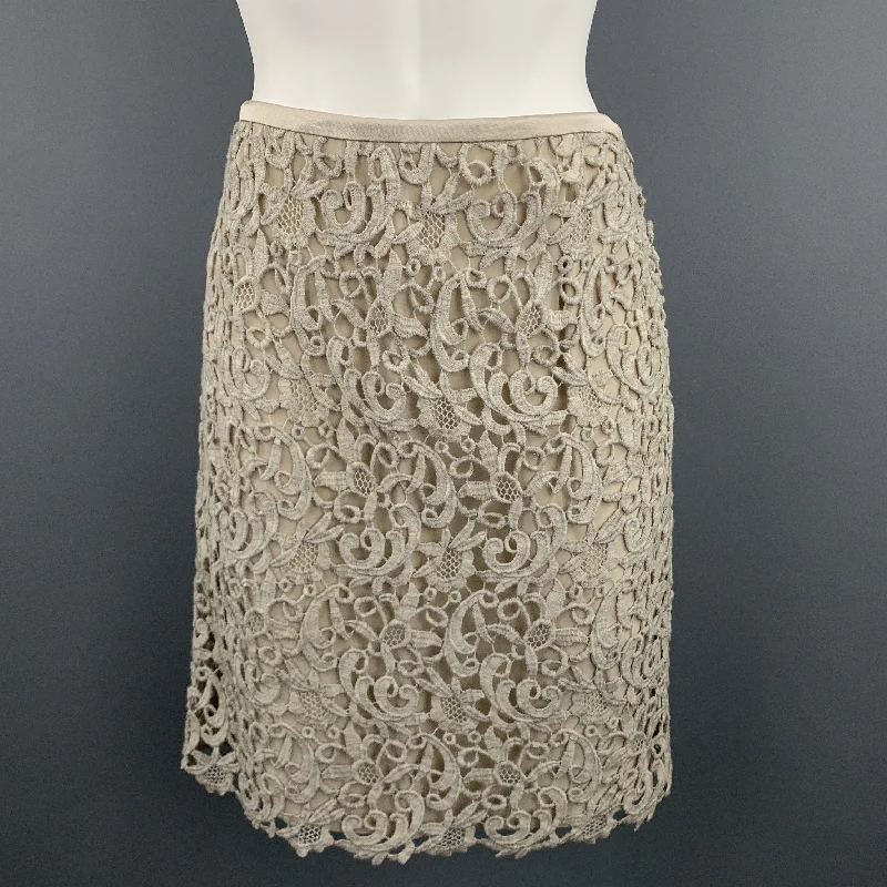 ESCADA Size 8 Taupe Wool Blend Lace A Line Skirt leather skirt refined
