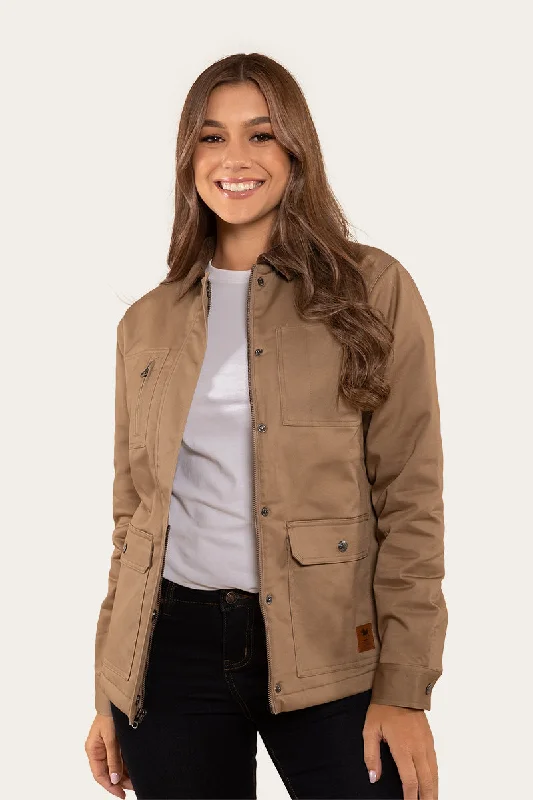 Venture Womens Jacket - Tan Tiered Jacket Buttoned Jacket Zippered Jacket