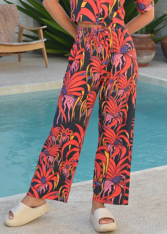 Kabloom Lounge Pants - In Cherry Red High-Waist Trousers