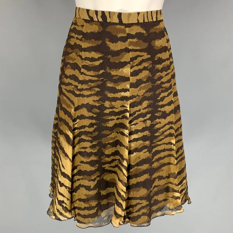 CHEAP and CHIC by MOSCHINO Size 10 Brown & Tan Animal Print Silk Below Knee Skirt denim skirt classic
