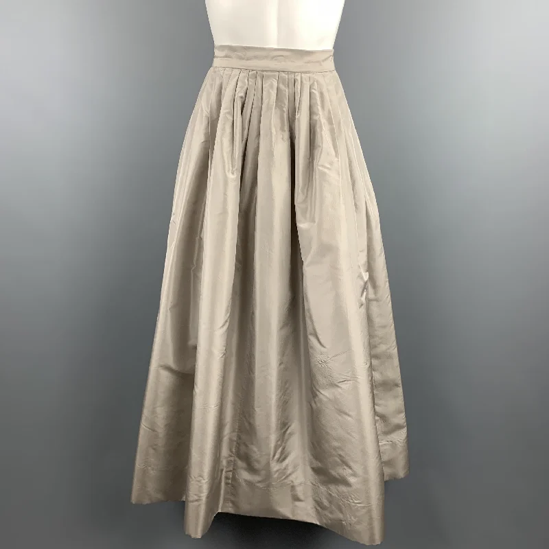 OSCAR DE LA RENTA Size 6 Taupe Silk Taffeta Pleated Ball Skirt modal blend skirt