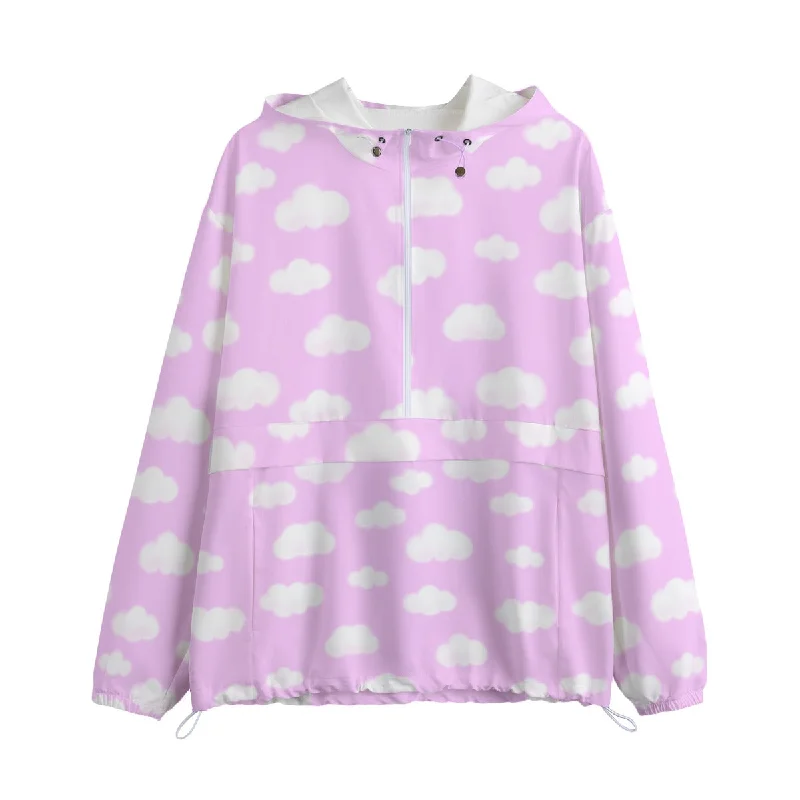 Dreamy Clouds Unisex Half-Zip Anorak Jacket (Taffy Pink) Welt Pockets Slit Pockets Flap Pockets Dreamy Clouds Unisex Half-Zip Anorak Jacket (Taffy Pink) Welt Pockets Slit Pockets Flap Pockets