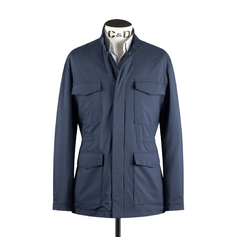 Technical Field Jacket in Navy Blue Zippered Jacket Buttoned Jacket Snapped Jacket