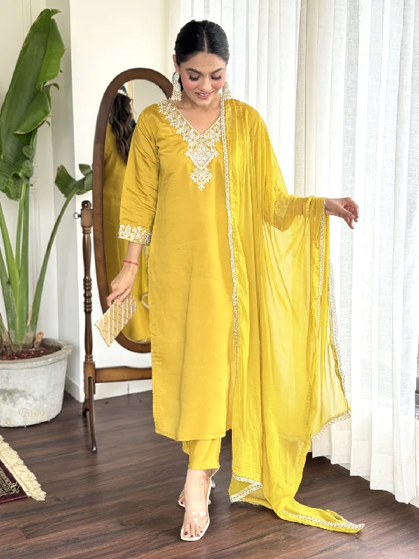 Yellow Designer Readymade Pant With Printed Embroidery Work Stylish Elastic Waist Pants