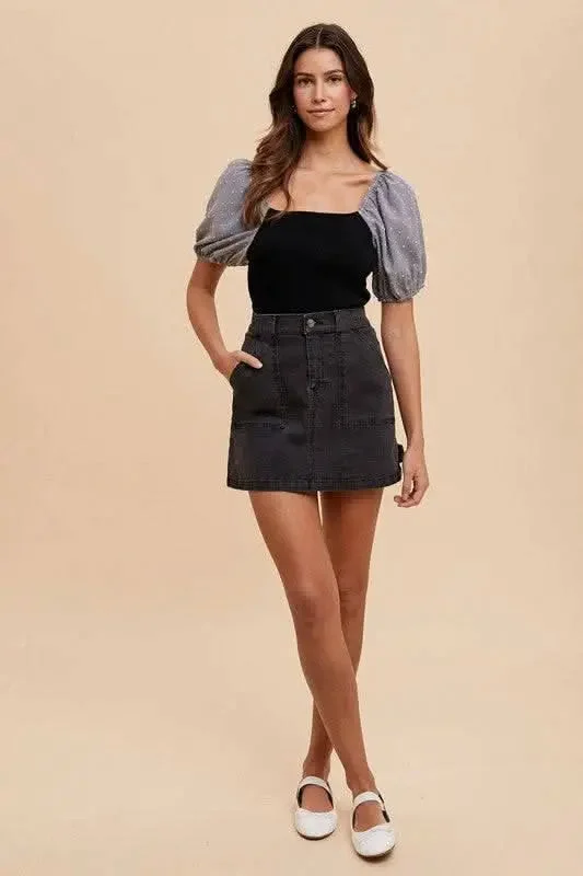 Annie Wear Cargo Denim Mini Skirt lace skirt romantic