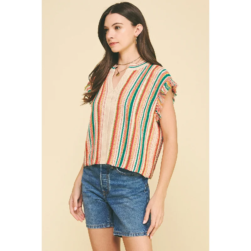 Pinch - Color Block V-neck Sweater Top - Cream Multi Jersey Fabric Tulle Fabric Batik Fabric Pinch - Color Block V-neck Sweater Top - Cream Multi Jersey Fabric Tulle Fabric Batik Fabric