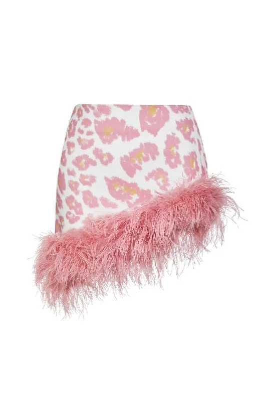 NICOLE PRINTED MINI SKIRT WITH FEATHER-DETAILING denim skirt trendy