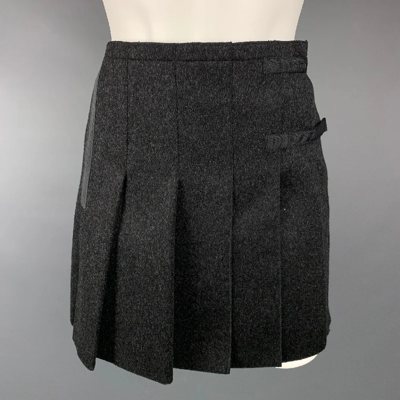 PRADA Size 2 Charcoal Virgin Wool Pleated Mini Skirt patchwork skirt art