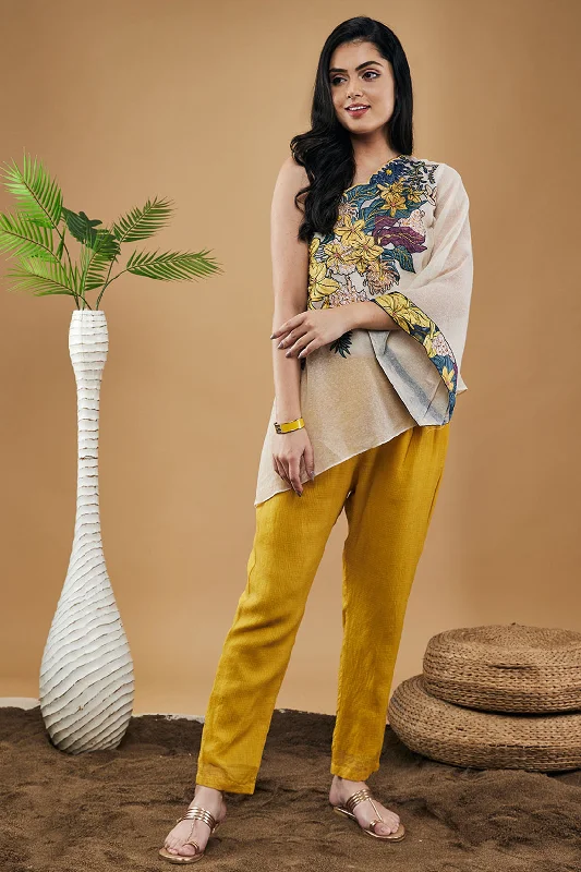 Zinnia Applique One-shoulder Top With Pants Comfortable Denim Leggings