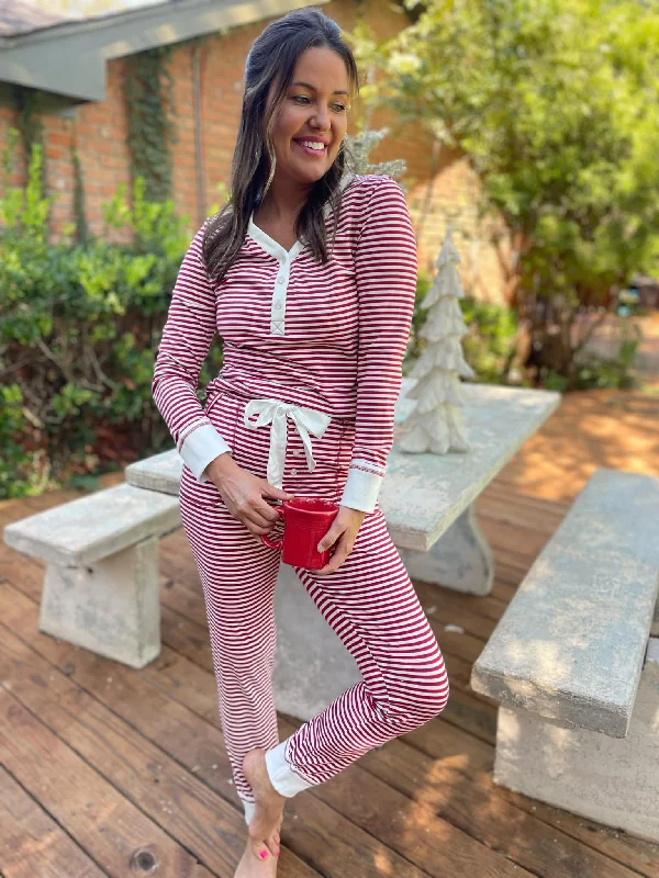 Hazel Blues® | Candy Striped Pajama Pants Set Fashionable Tapered Leg Pants