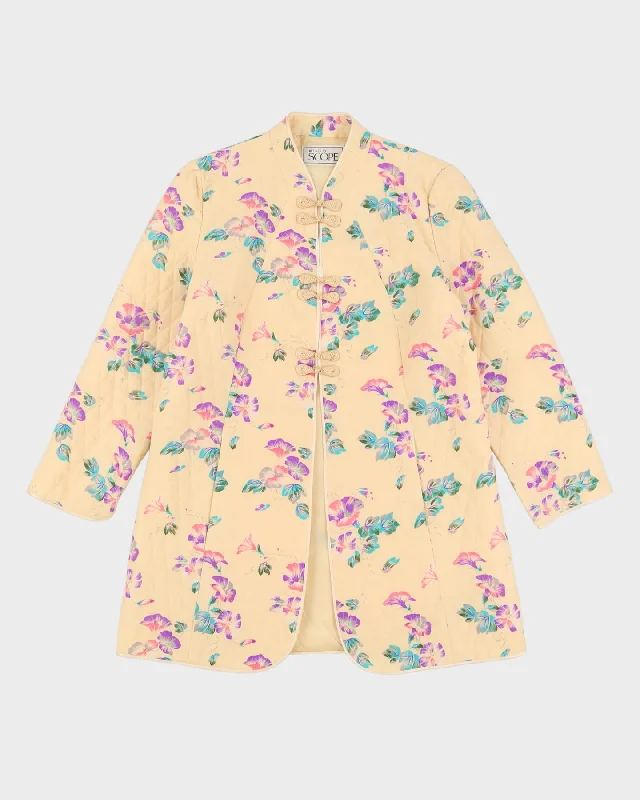 Cream Floral Quilted Cheongsam Style Jacket - S Zippered Jacket Buttoned Jacket Snapped Jacket Cream Floral Quilted Cheongsam Style Jacket - S Zippered Jacket Buttoned Jacket Snapped Jacket