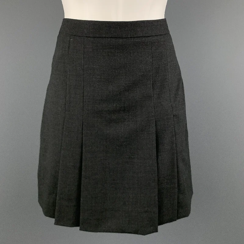 CELINE Size 4 Grey Wool Blend Pleated  Skirt asymmetrical skirt cut