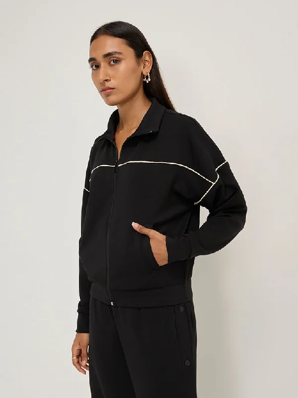 LOV Black Solid Jacket Cardigan Sweater Pullover