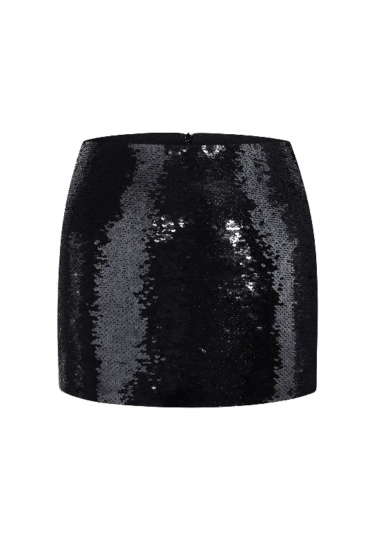 BLACK JEMMA SEQUINNED MINI SKIRT elastic waist skirt