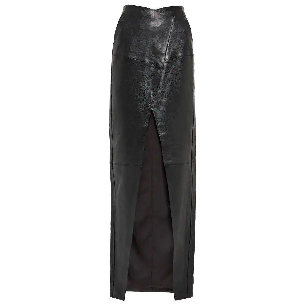 Front Slit Black Maxi Leather Skirt athletic skirt fit