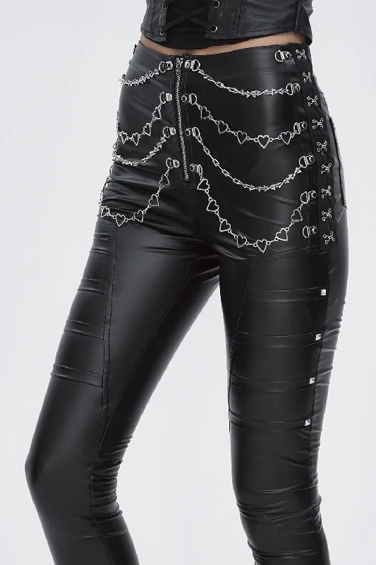 Drawn to Darkness Vegan Leather Skinny Pants Trendy High-Waist Trousers