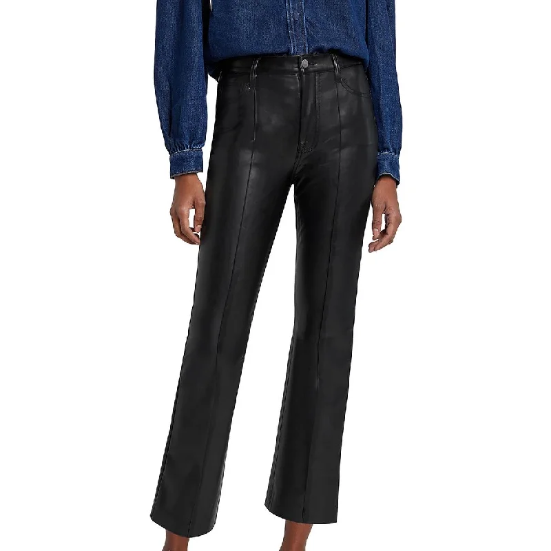 7 For All Mankind Womens High-Waist Faux Leather Flared Pants Casual Wide Pants
