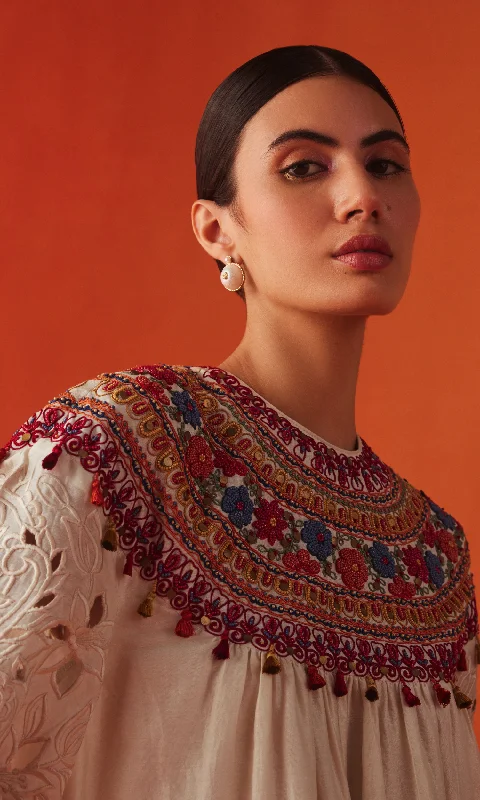 Ivory embroidered yoke detail kurta with sheer cutwork pants Lightweight Jogger Pants Ivory embroidered yoke detail kurta with sheer cutwork pants Lightweight Jogger Pants