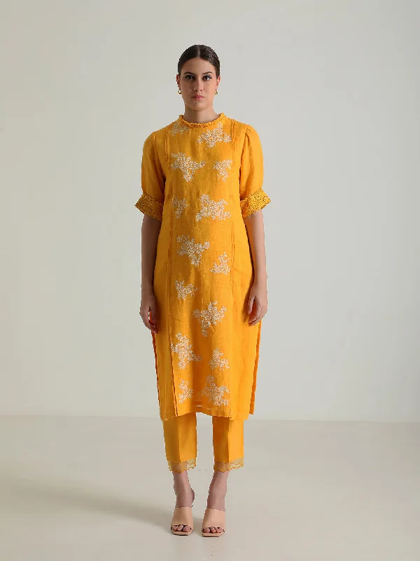 Mustard Tunic & Silk Chanderi Pants With Dupatta Stylish Elastic Waist Pants