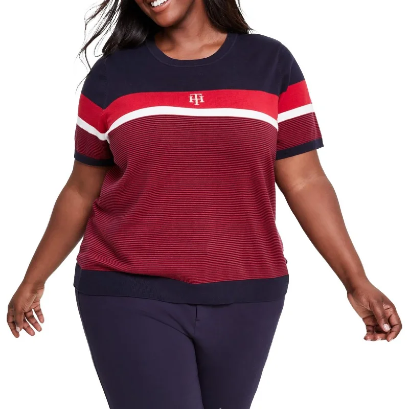 Tommy Hilfiger Womens Plus Colorblock Cotton Crewneck Sweater Chenille Blend Fleece Blend Nylon Blend Tommy Hilfiger Womens Plus Colorblock Cotton Crewneck Sweater Chenille Blend Fleece Blend Nylon Blend