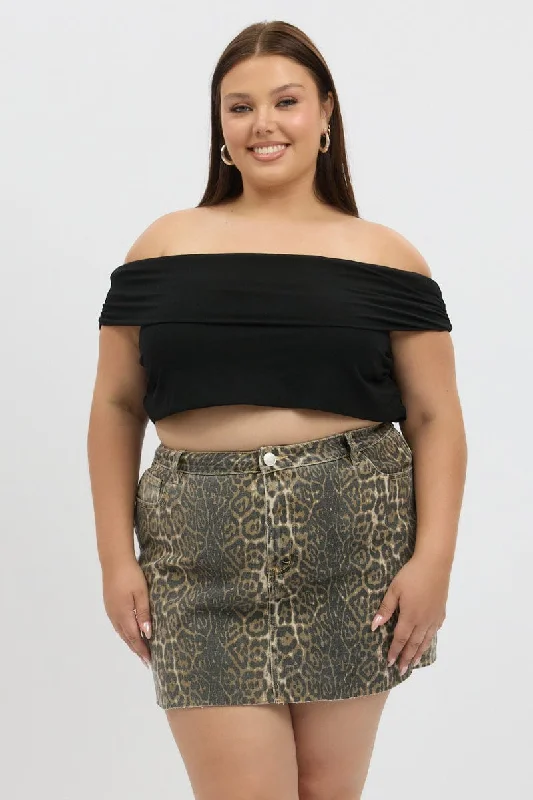 Brown Animal Print Washed Leopard Mini Skirt lace skirt delicate