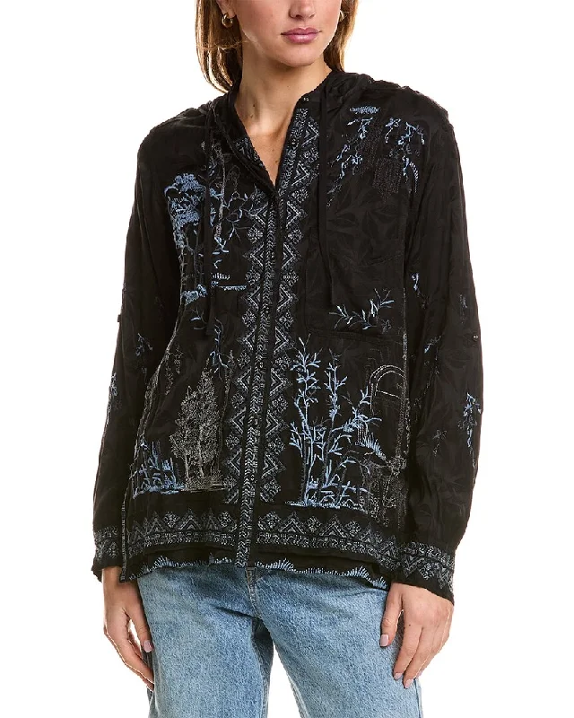 Johnny Was Lumose Hooded Jacket Zippered Front Buttoned Front Snap Front