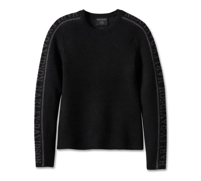 Harley-Davidson Women's Viper Crewneck Sweater - Black Beauty Silk Blend Satin Velvet Harley-Davidson Women's Viper Crewneck Sweater - Black Beauty Silk Blend Satin Velvet