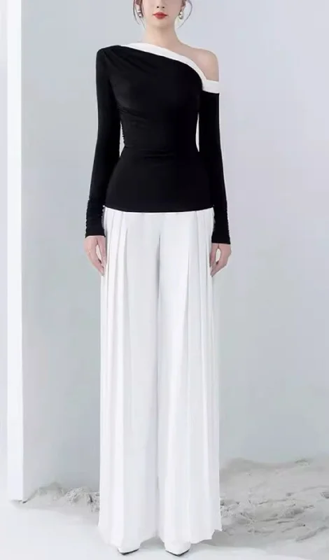 OFF-SHOULDER KNITTED TOP + WIDE-LEG PANTS TWO-PIECE SUIT Comfortable Maternity Pants