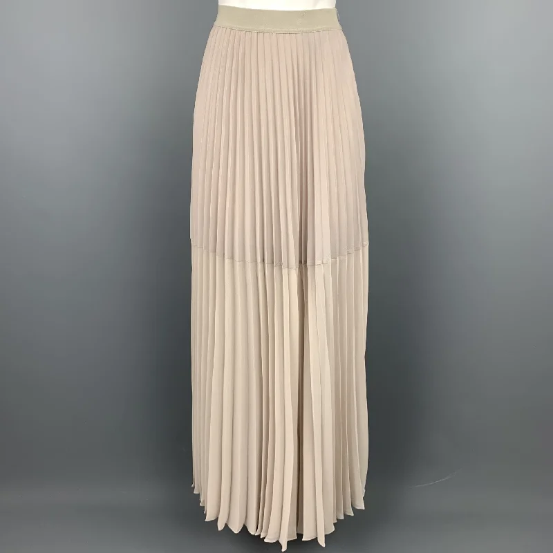 BCBGMAXAZRIA Size S Ivory Polyester Pleated Maxi Skirt linen skirt natural