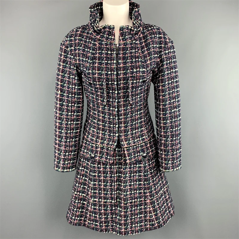 CHANEL FW 2013 Size 2 Navy Multi-Color Tweed High Collar A Line Skirt-Suit cashmere skirt rich