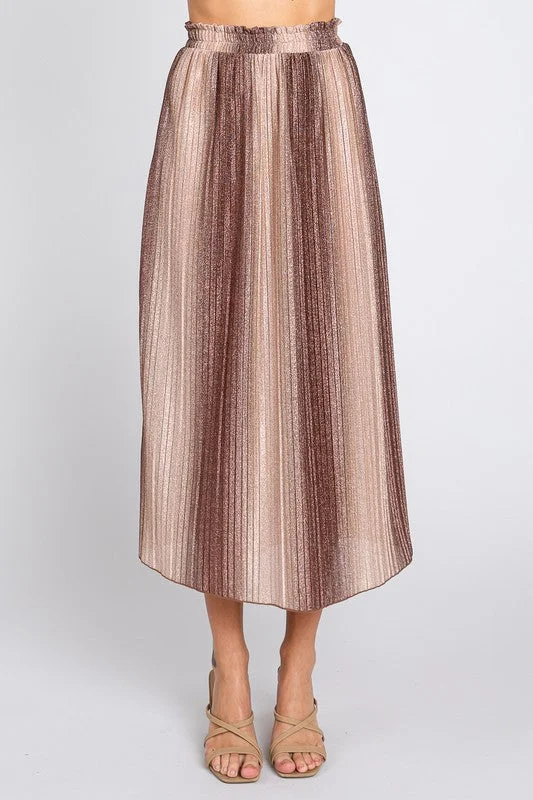 Pleated Glitter Midi Skirt pleated skirt texture