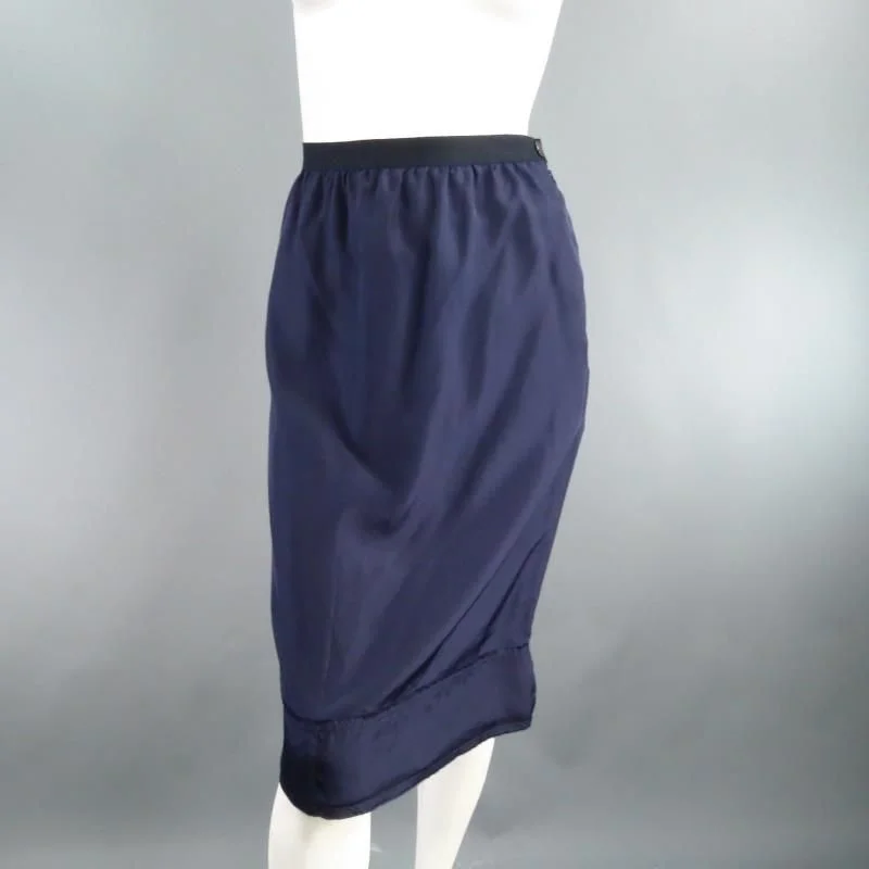 LANVIN SS/S 2008 Size US 6 Navy Silk Ribbon Waist Raw Hemmed Skirt zip skirt side