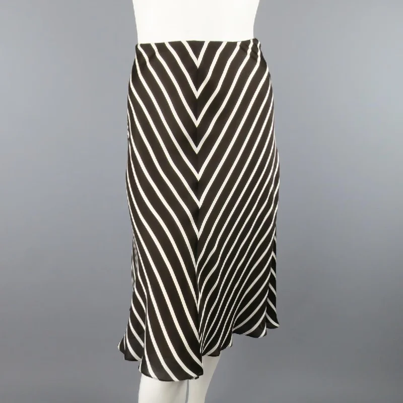 RALPH LAUREN Collection Size 8 Brown & White Striped Silk A Line Skirt vintage skirt charm